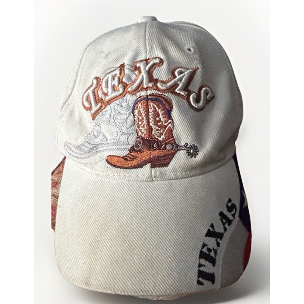 Vintage Texas Hat Cowboy Boot Embroidered State Flag Brim Souvenir Cap